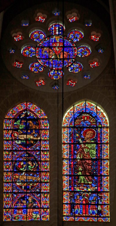 Scene riguardanti la morte di San Vincenzo; San Paolo; un cavaliere Montfort nella rosa da French School
