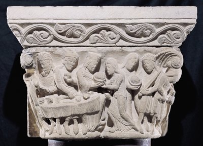 Scene dalla morte di San Giovanni Battista, rilievo da un capitello da French School