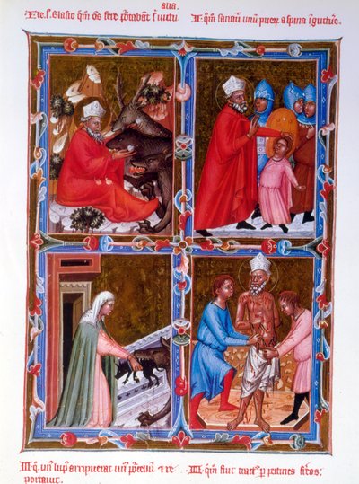 Scene della vita di San Biagio, facsimile di un manoscritto del XV secolo del Legendaire des Anjou-Hongrie, scuola di Bologna da French School