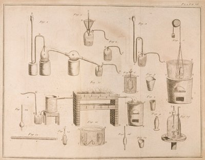 Attrezzatura scientifica, da Gli Elementi di Chimica di Antoine Laurent de Lavoisier (1743-94) inciso da D. Lizars, 1796 da French School