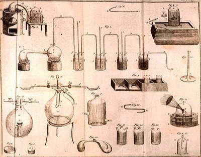 Attrezzatura scientifica, da Gli elementi della chimica di Antoine Laurent de Lavoisier, inciso da D.Lizars da French School