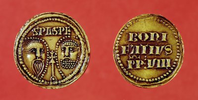 Sigillo con le teste di San Paolo e San Pietro, da una bolla di Papa Bonifacio VIII, recto e verso, 1295 da French School