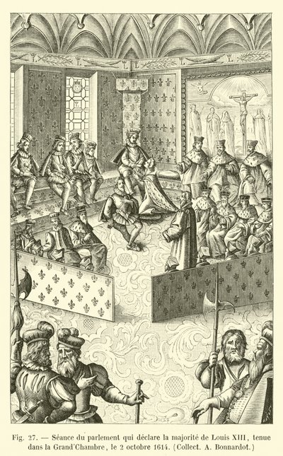Seduta del parlamento che dichiara la maggioranza di Luigi XIII, tenuta nella Grand-Chambre, il 2 ottobre 1614, Collezione A Bonnardot da French School