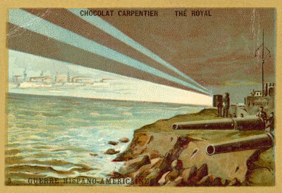 Fari di ricerca da una batteria costiera che illuminano una flotta di navi da guerra, Guerra ispano-americana da French School