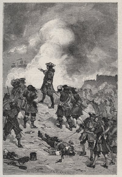 Sébastien Le Prestre signore di Vauban (1633-1717), maresciallo di Francia difende Brest contro un attacco della flotta inglese nel 1695 - incisione in "Les Hommes Célèbres de la France" di Louis Dumas 1889 da French School