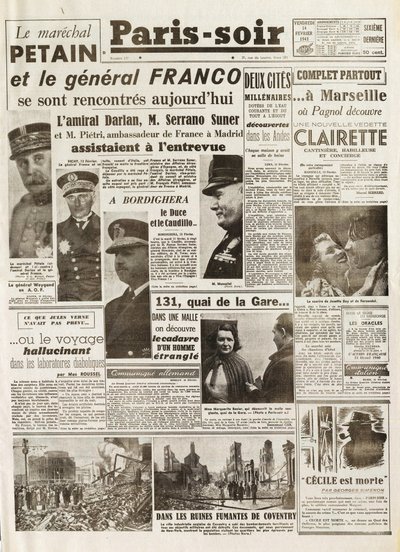 Seconda Guerra Mondiale (1939-1945) - Seconda Guerra Mondiale (WWII o WW2): PARIS SOURCE [No. 237] del 14/02/1941 - Incontro tra LE MARECHAL PETAIN e IL GENERALE FRANCO da French School