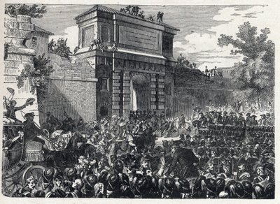 Seconda coalizione: la Battaglia di Hohenlinden (vicino a Monaco di Baviera, Germania) il 12 Frimaio anno IX (3 dicembre 1800) tra le truppe francesi del Generale Jean Victor (Jean-Victor) Moreau e le forze austriache e bavaresi comandate dall