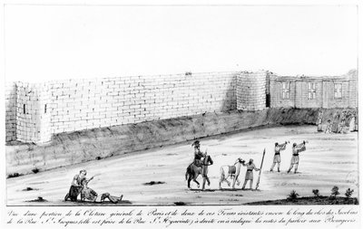 Sezione del muro della città della riva destra di Parigi costruito tra il 1190 e il 1209 su ordine di Filippo II Augusto, fine XVIII secolo da French School
