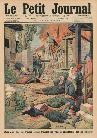 Truppe serbe che arrivano nei villaggi abbandonati dai bulgari, illustrazione di copertina da 