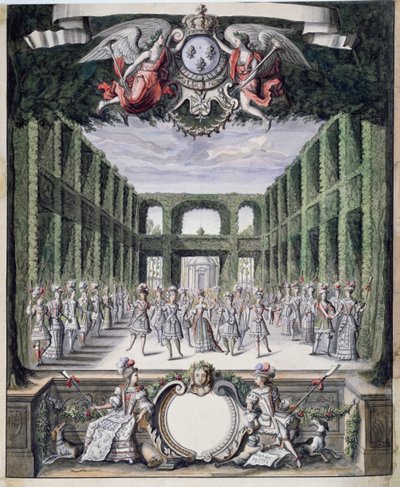 Scenografia per un balletto non identificato in un giardino, dalla collezione Menus Plaisirs du Roi da French School