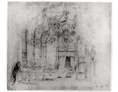 Scenografia per la prima produzione di Angelo, tiranno di Padova di Victor Hugo, 1835 da French School