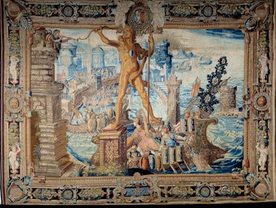 Sette meraviglie del mondo: il Colosso di Rodi (statua di Helios). Arazzo realizzato dall