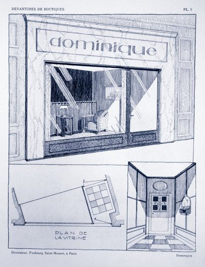 Vetrina del negozio, Tavola 2, illustrazione da Devantures de Boutiques di Louis-Pierre Sezille, Parigi, 1927 da French School