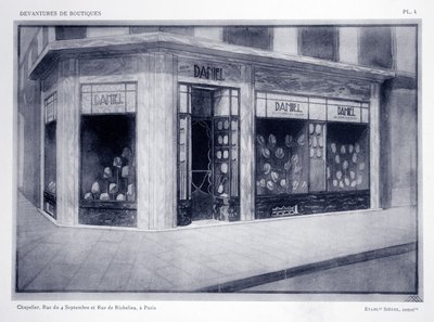 Vetrina del negozio, Tavola 4, illustrazione da Devantures de Boutiques di Louis-Pierre Sezille, Parigi, 1927 da French School