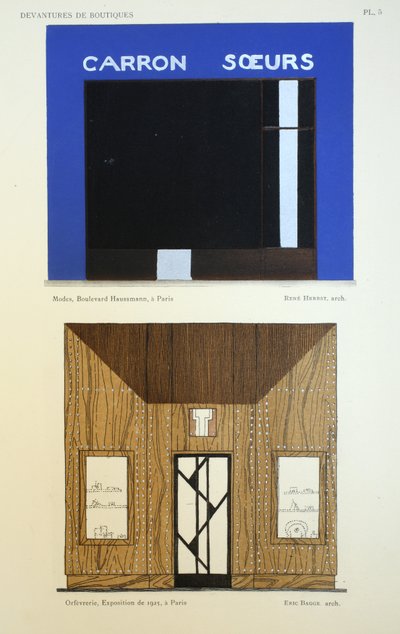 Vetrine dei negozi, illustrazione da Devantures de Boutiques di Louis-Pierre Sezille, Parigi, 1927 da French School