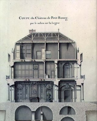 Sezione trasversale attraverso il centro del Chateau de Petit-Bourg, mostrando il salone da French School