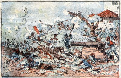 Assedio e cattura di Saragozza (Zaragoza) in Spagna nel febbraio 1809 da parte delle truppe napoleoniche. Incisione del XIX secolo da French School