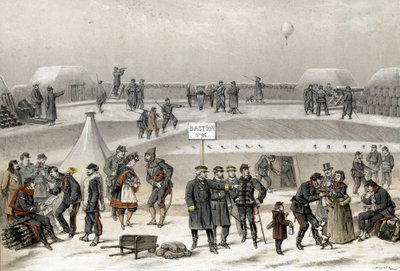 Assedio di Parigi nel 1870 durante la guerra 1870-1871. I soldati preparano la difesa della città: si vede un soldato nel bunker. da French School