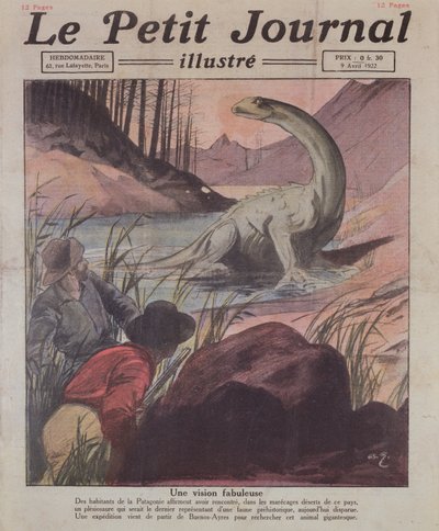 Avvistamento di un Plesiosauro in Patagonia, illustrazione di copertina di Le Petit Journal, 9 aprile 1922 da French School