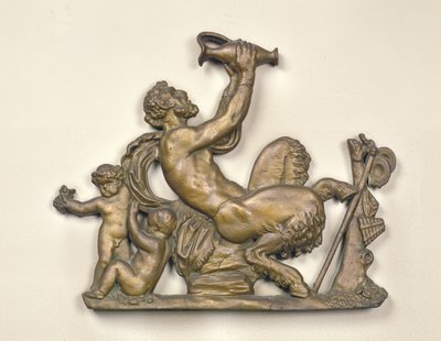 Insegna di un mercante di vini che mostra un fauno che beve (legno) da French School