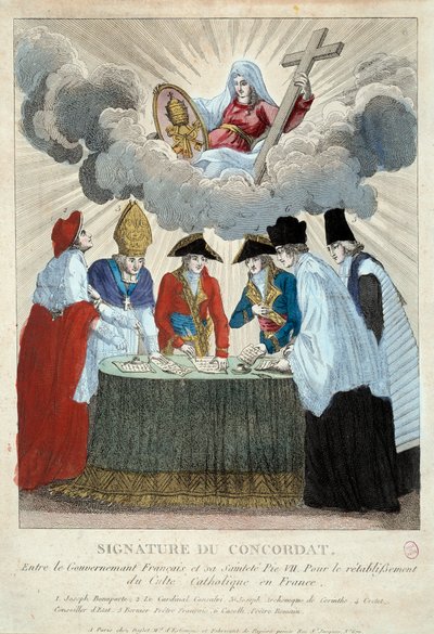 Firma del Concordato del 1801 il 15/07/1801: firmato tra il governo francese (qui rappresentato da Giuseppe Bonaparte) e la Santa Sede (rappresentata dal cardinale Consalvi per Papa Pio VII). 1801 Parigi, Museo Carnavalet da French School