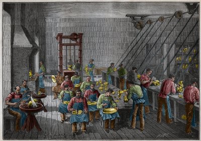 Laboratorio di argenteria in Francia nel XIX secolo. Incisione del 1885 in 