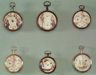 Sei orologi da tasca decorati con simboli rivoluzionari (metallo e smalto) da French School
