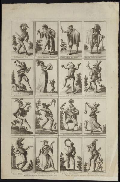 Sedici pannelli raffiguranti figure in costume da French School