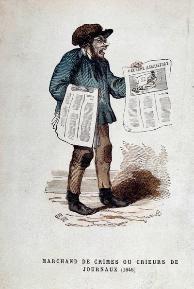 Piccolo mestiere parigino: il mercante di crimini o venditori di giornali. da French School