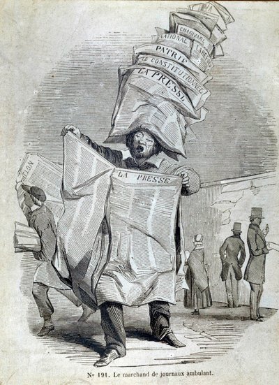 Piccolo mestiere parigino: il mercante o venditore di giornali ambulanti. da French School
