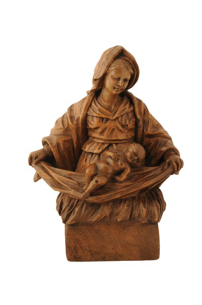 Piccola scultura in tiglio della Madonna con Bambino (tiglio) da French School