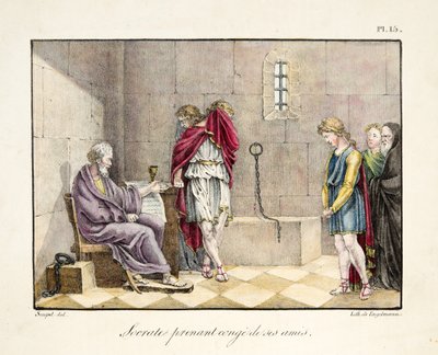 Socrate prende congedo dai suoi amici, pub. da Engelmann, c.1835 da French School