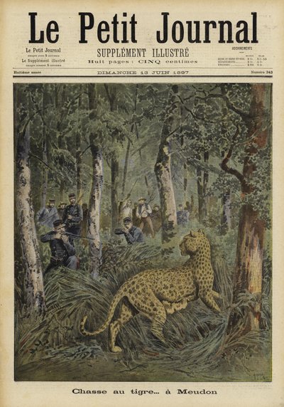 Soldati che cacciano una tigre fuggita, Meudon, Francia, 1897 da French School
