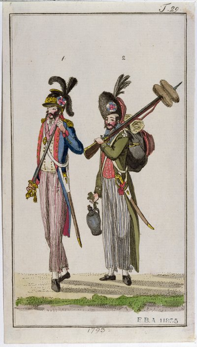Soldati della Rivoluzione Francese con baionette nel 1793 da French School