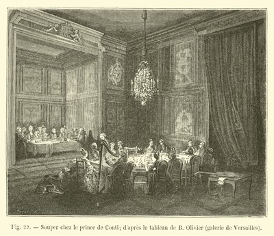 Cena presso il principe di Conti; dal quadro di B. Olivier, galleria di Versailles da French School