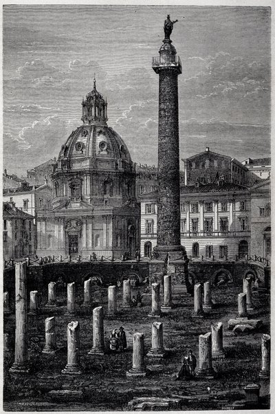 Piazza e Colonna di Traiano (Colonna Traiana) e Basilica Ulpia (viaggio di Francis Wey nel 1864-1868) - in "Tour du Monde" 2a settimana 1869 da French School