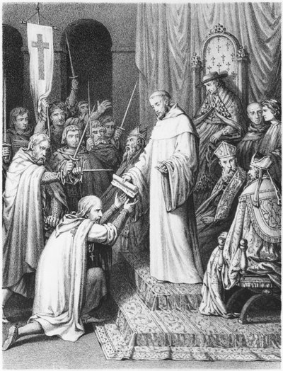 San Bernardo, abate di Clairvaux, che dà ai Templari le loro regole da French School