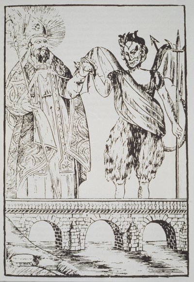 San Cado e il Diavolo, copia di una stampa popolare francese, illustrata in una storia della magia pubblicata alla fine del XIX secolo da French School