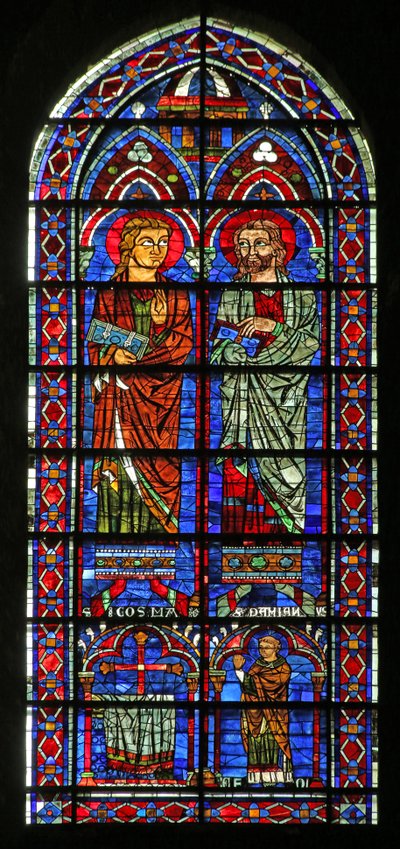San Cosma e San Damiano; donatore sacerdote Geoffrey da French School