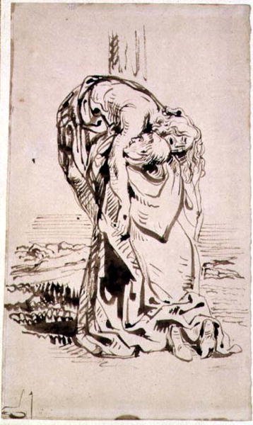 San Francesco che sostiene il Cristo crocifisso da French School