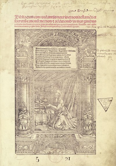 San Girolamo nel suo studiolo, frontespizio di una Bibbia, stampato da J. Marion, Lione, 1521 da French School