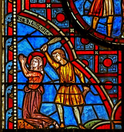 Storia di Santa Margherita: viene picchiata per aver rifiutato le avances di Olibrius da French School