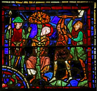 San Martino legato a un albero, scena dalla Vita di San Martino, Cattedrale di Chartres da French School