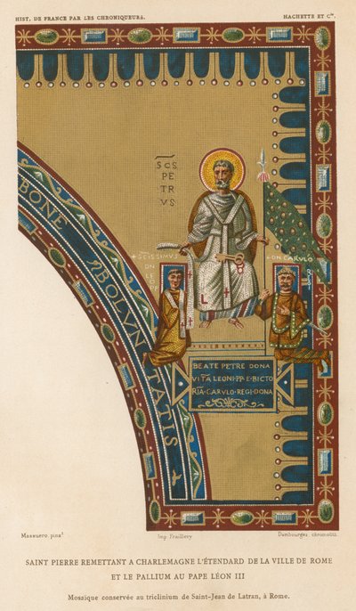 San Pietro invia a Carlo Magno lo stendardo della città di Roma da French School