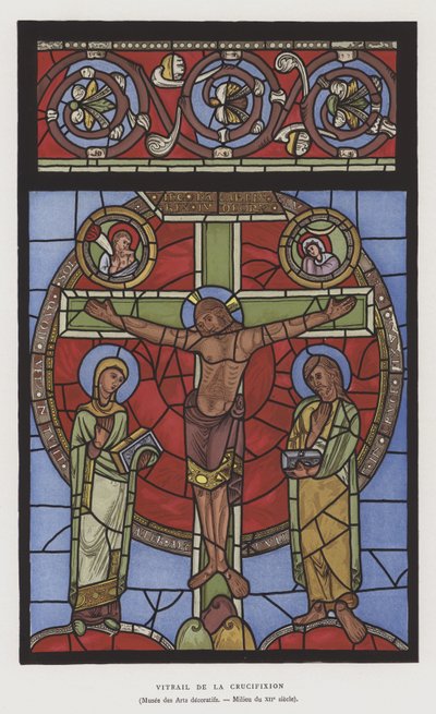 Rappresentazione della Crocifissione in vetro colorato, metà del XII secolo da French School
