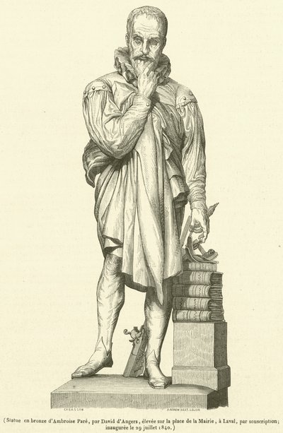 Statua in bronzo di Ambroise Paré (incisione) da French School