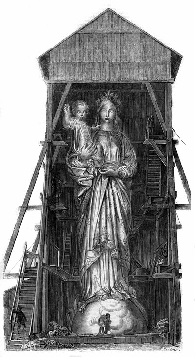 Statua di Notre Dame de France a Puy en Velay (Puy-en-Velay) in Haute Loire (43): modello della statua da fondere dal ferro dei cannoni presi a Sebastopoli. La statua fu completata nel 1860 e aveva un