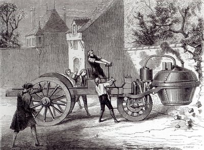 Auto a vapore inventata da Nicolas Joseph Cugnot (1725-1804) nel 1771, 1886 da French School