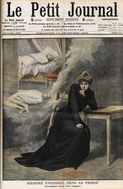 Caso Steinheil: Marguerite Steinheil (1869-1954) nella sua prigione - Le Petit Journal, dicembre 1908 (incisione) da French School