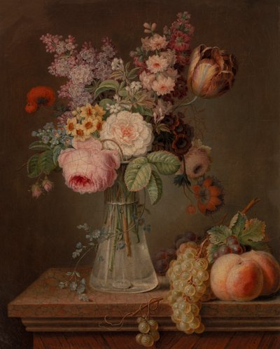 Natura morta con fiori in un vaso di vetro da French School